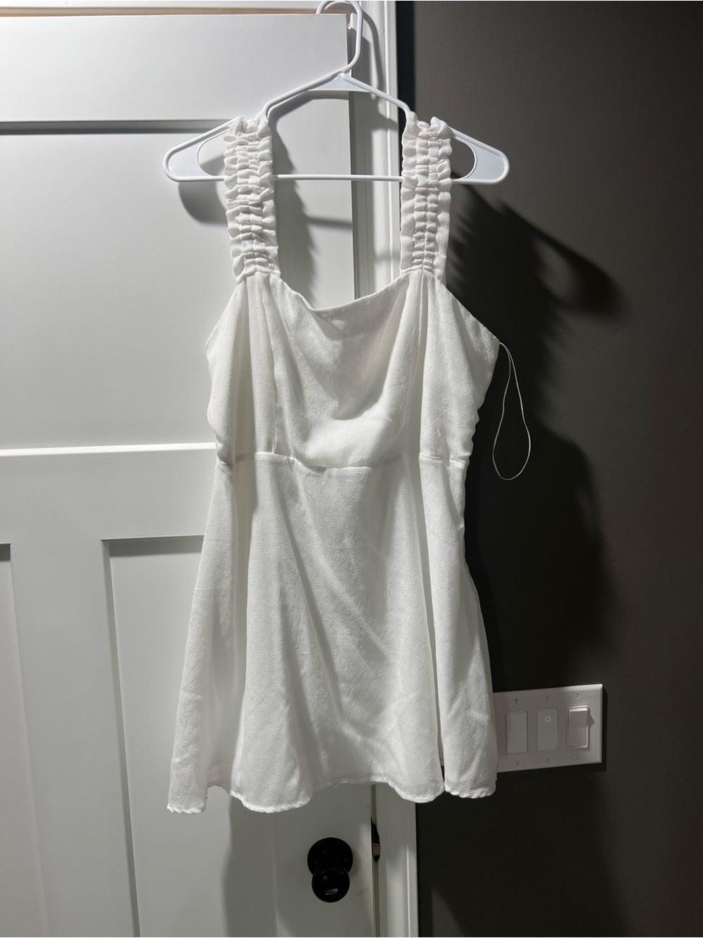 White Ruched-Strap Mini Dress